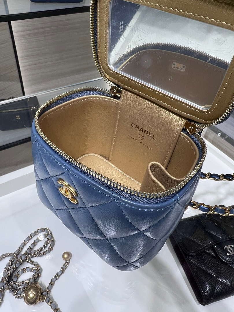 Chanel AP1447 small Vanity with chain lambskin gold Adjustable small gold balls Blue