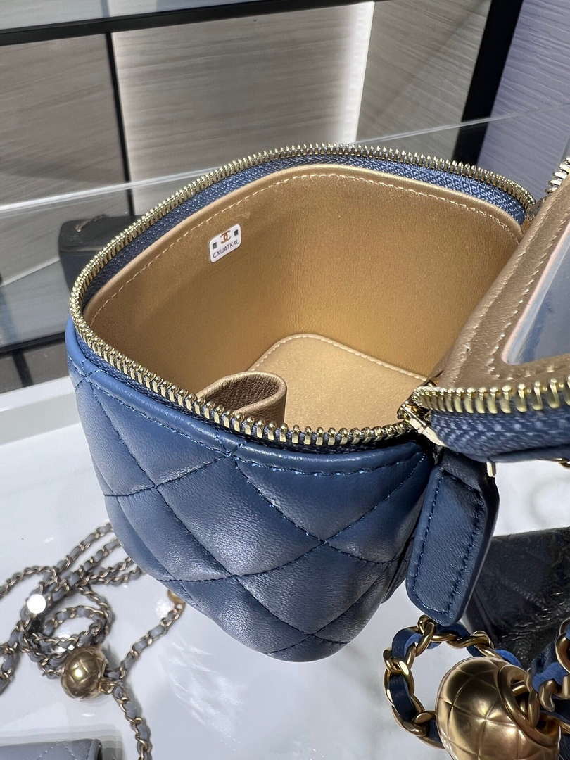 Chanel AP1447 small Vanity with chain lambskin gold Adjustable small gold balls Blue