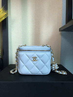 Chanel AP1447 small Vanity with chain lambskin gold Light Blue - Default Title - View 4