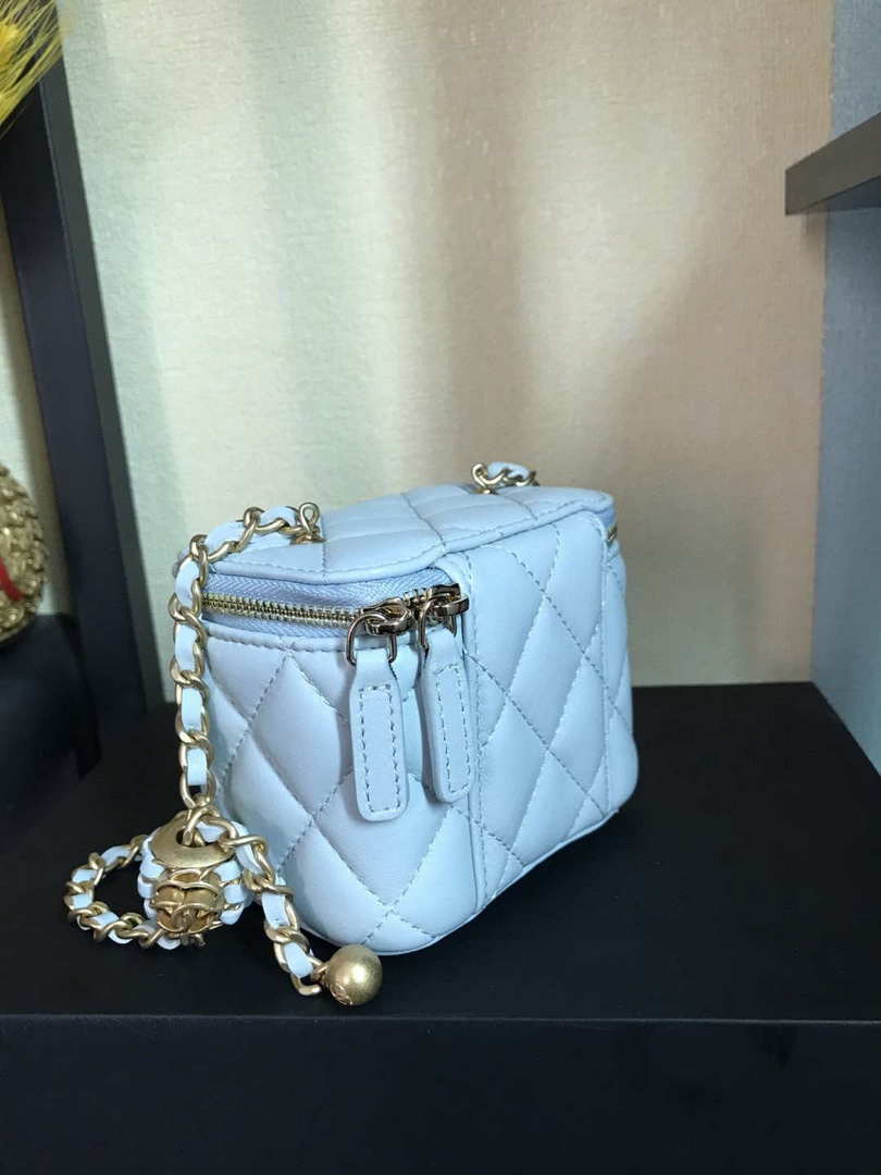 Chanel AP1447 small Vanity with chain lambskin gold Light Blue - Default Title - View 7