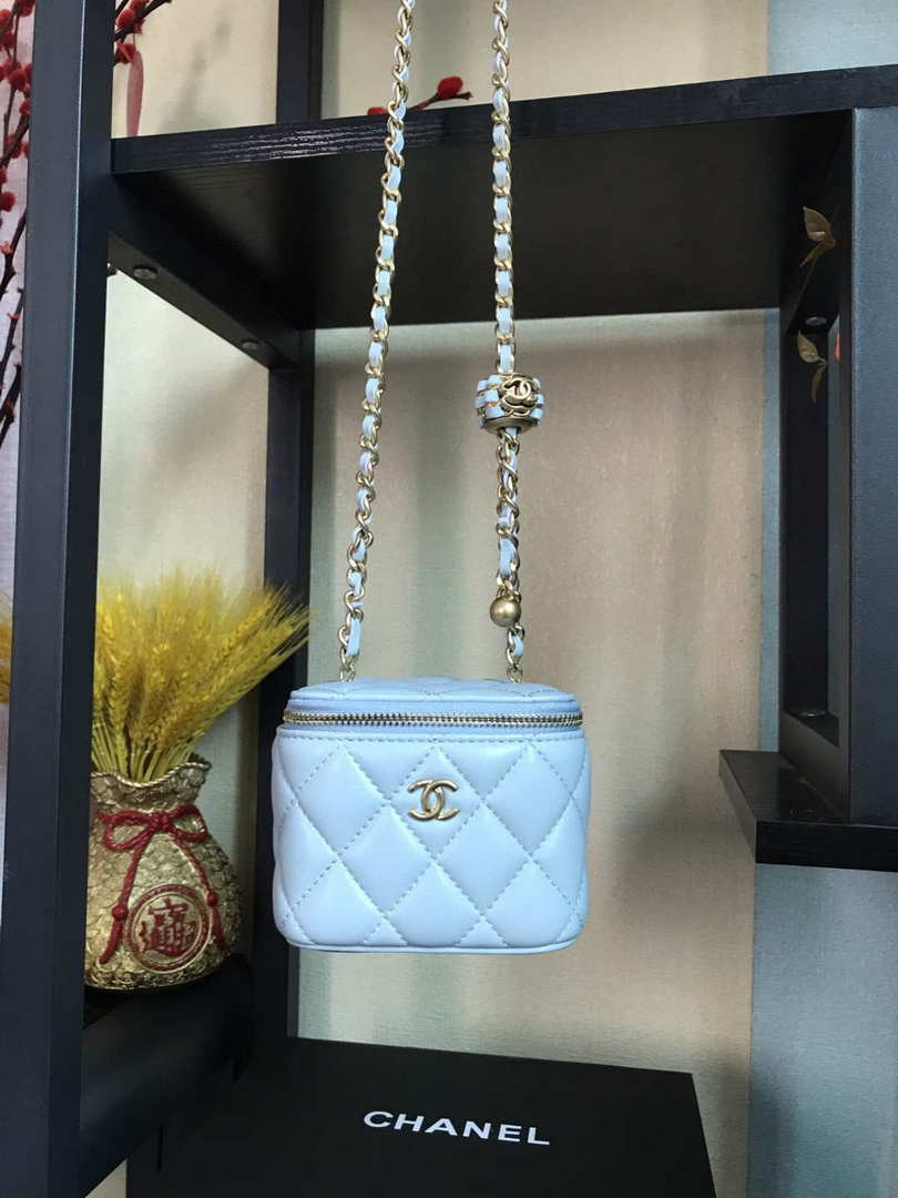 Chanel AP1447 small Vanity with chain lambskin gold Light Blue - Default Title - View 10