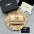 Chanel AP1790 19 flap Card Holder shiny lambskin gold tone ruthenium finish metal Beige - Default Title - View 1