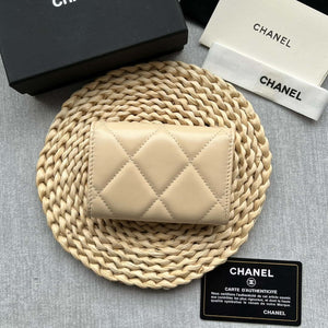 Chanel AP1790 19 flap Card Holder shiny lambskin gold tone ruthenium finish metal Beige - Default Title - View 2
