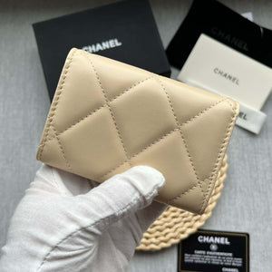 Chanel AP1790 19 flap Card Holder shiny lambskin gold tone ruthenium finish metal Beige - Default Title - View 4
