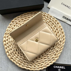 Chanel AP1790 19 flap Card Holder shiny lambskin gold tone ruthenium finish metal Beige - Default Title - View 7