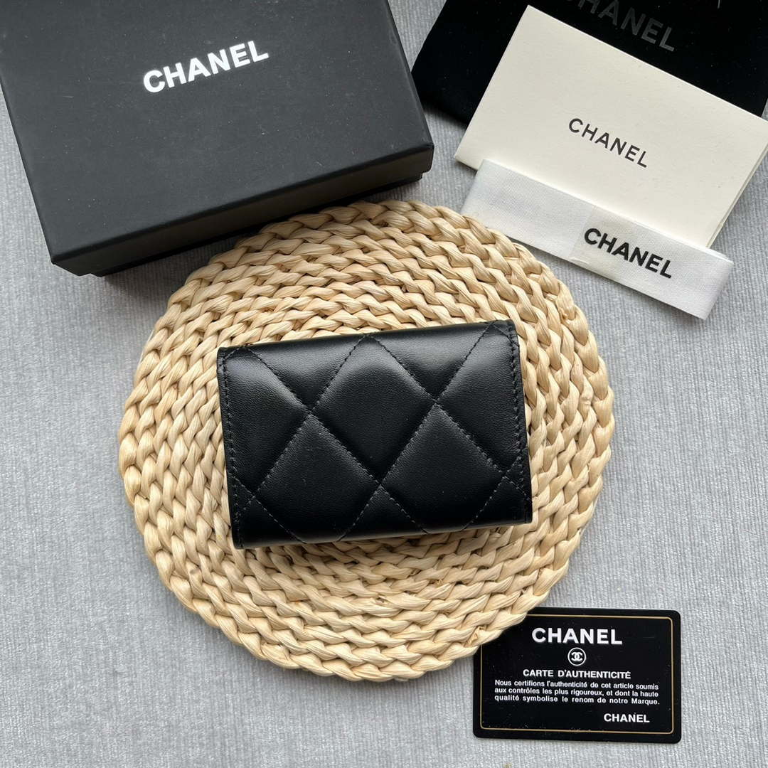 Chanel AP1790 19 flap Card Holder shiny lambskin gold tone ruthenium finish metal Black - Default Title - View 2