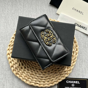 Chanel AP1790 19 flap Card Holder shiny lambskin gold tone ruthenium finish metal Black - Default Title - View 5
