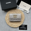 Chanel AP1790 19 flap Card Holder shiny lambskin gold tone ruthenium finish metal Gray - Default Title - View 1