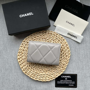 Chanel AP1790 19 flap Card Holder shiny lambskin gold tone ruthenium finish metal Gray - Default Title - View 2