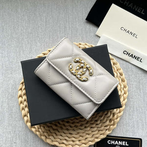 Chanel AP1790 19 flap Card Holder shiny lambskin gold tone ruthenium finish metal Gray - Default Title - View 5