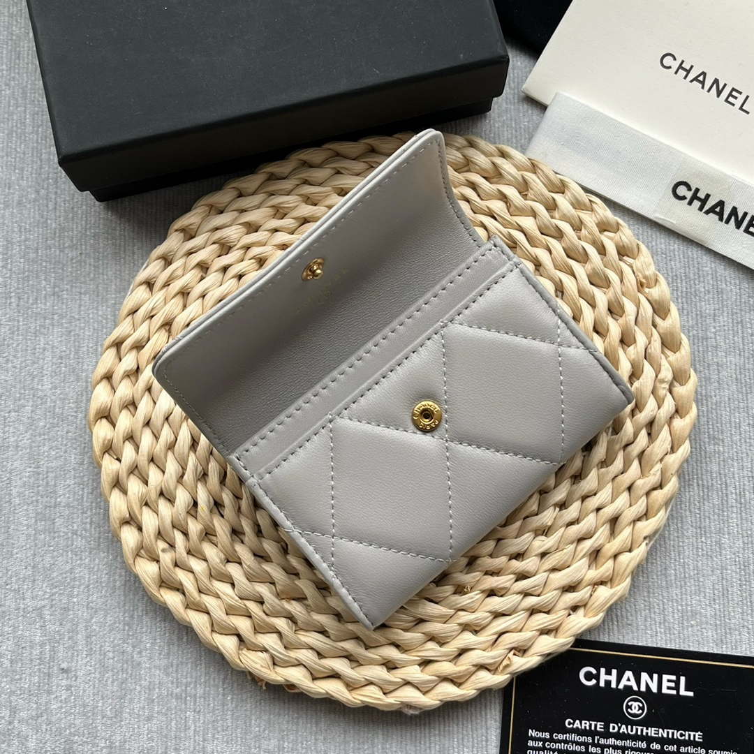 Chanel AP1790 19 flap Card Holder shiny lambskin gold tone ruthenium finish metal Gray - Default Title - View 7