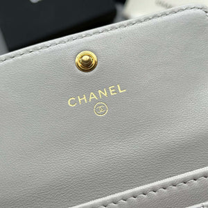 Chanel AP1790 19 flap Card Holder shiny lambskin gold tone ruthenium finish metal Gray - Default Title - View 8