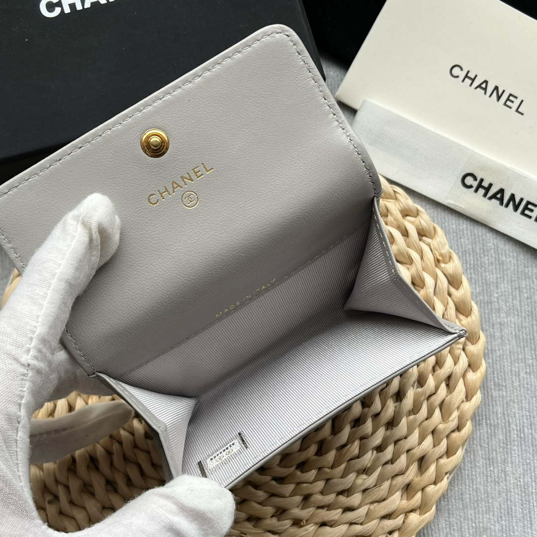 Chanel AP1790 19 flap Card Holder shiny lambskin gold tone ruthenium finish metal Gray - Default Title - View 9
