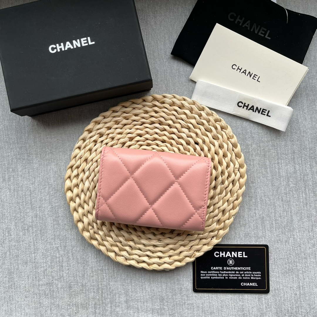 Chanel AP1790 19 flap Card Holder shiny lambskin gold tone ruthenium finish metal Pink - Default Title - View 2