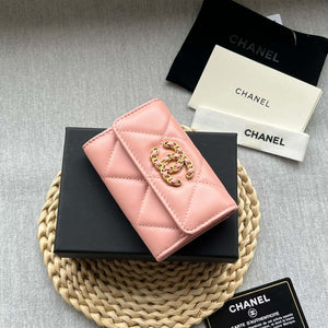 Chanel AP1790 19 flap Card Holder shiny lambskin gold tone ruthenium finish metal Pink - Default Title - View 5