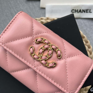 Chanel AP1790 19 flap Card Holder shiny lambskin gold tone ruthenium finish metal Pink - Default Title - View 6