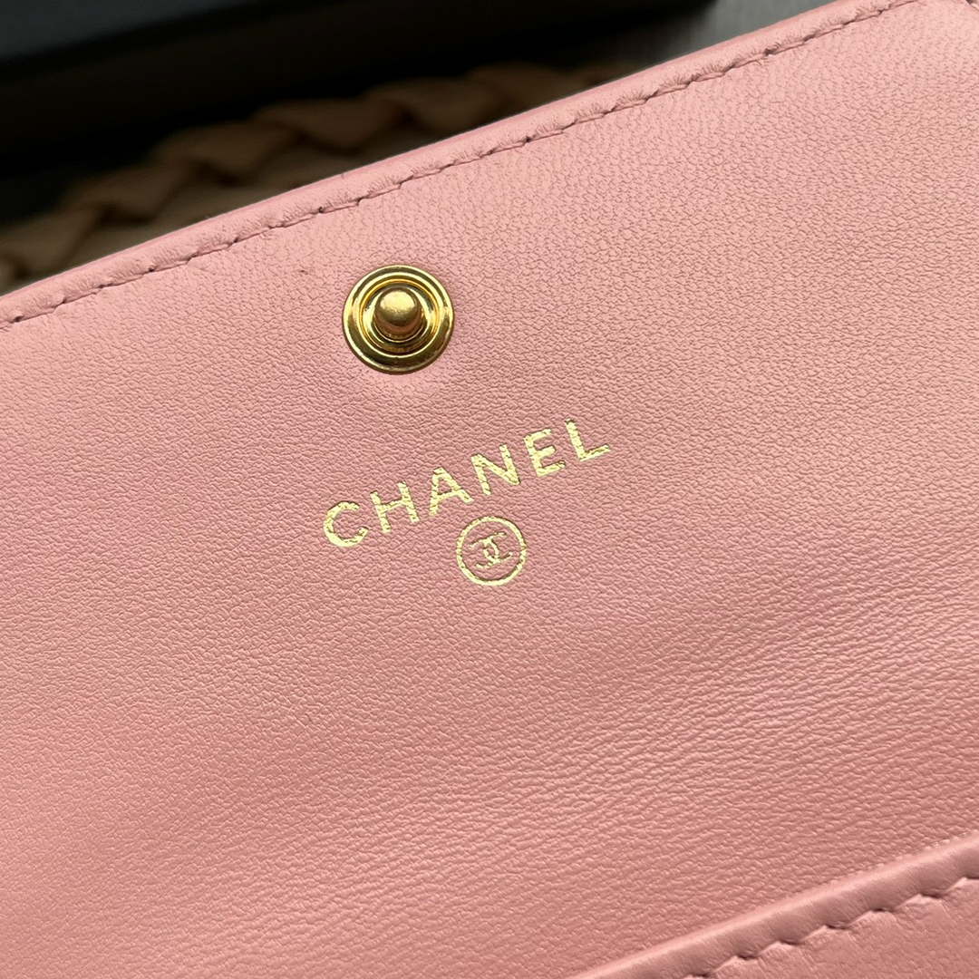 Chanel AP1790 19 flap Card Holder shiny lambskin gold tone ruthenium finish metal Pink