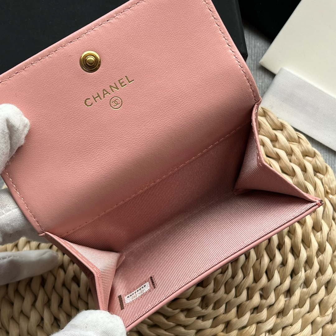Chanel AP1790 19 flap Card Holder shiny lambskin gold tone ruthenium finish metal Pink