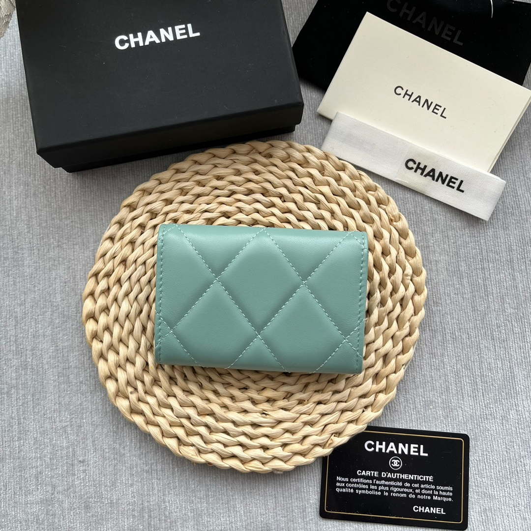 Chanel AP1790 19 flap Card Holder shiny lambskin gold tone ruthenium finish metal Blue - Default Title - View 3