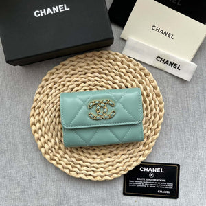 Chanel AP1790 19 flap Card Holder shiny lambskin gold tone ruthenium finish metal Blue - Default Title - View 2