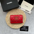 Chanel AP1790 19 flap Card Holder shiny lambskin gold tone ruthenium finish metal Red - Default Title - View 1