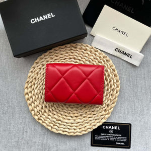 Chanel AP1790 19 flap Card Holder shiny lambskin gold tone ruthenium finish metal Red - Default Title - View 2
