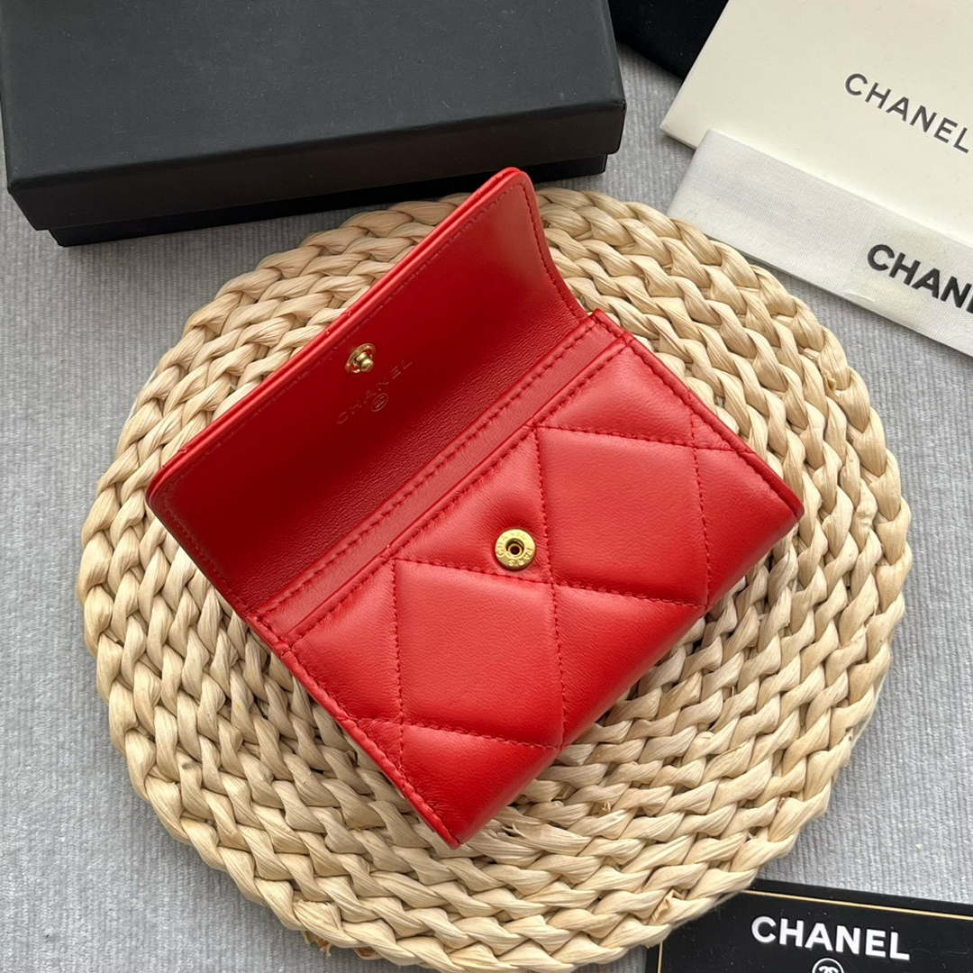 Chanel AP1790 19 flap Card Holder shiny lambskin gold tone ruthenium finish metal Red - Default Title - View 7