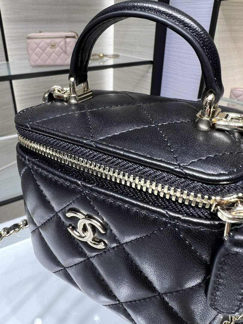 Chanel AP2198 Small Vanity With Chain and Top Handle Bag Lambskin Black