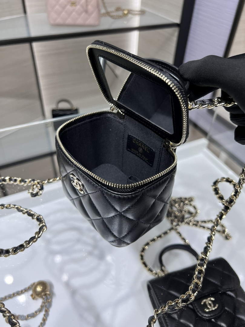 Chanel AP2198 Small Vanity With Chain and Top Handle Bag Lambskin Black