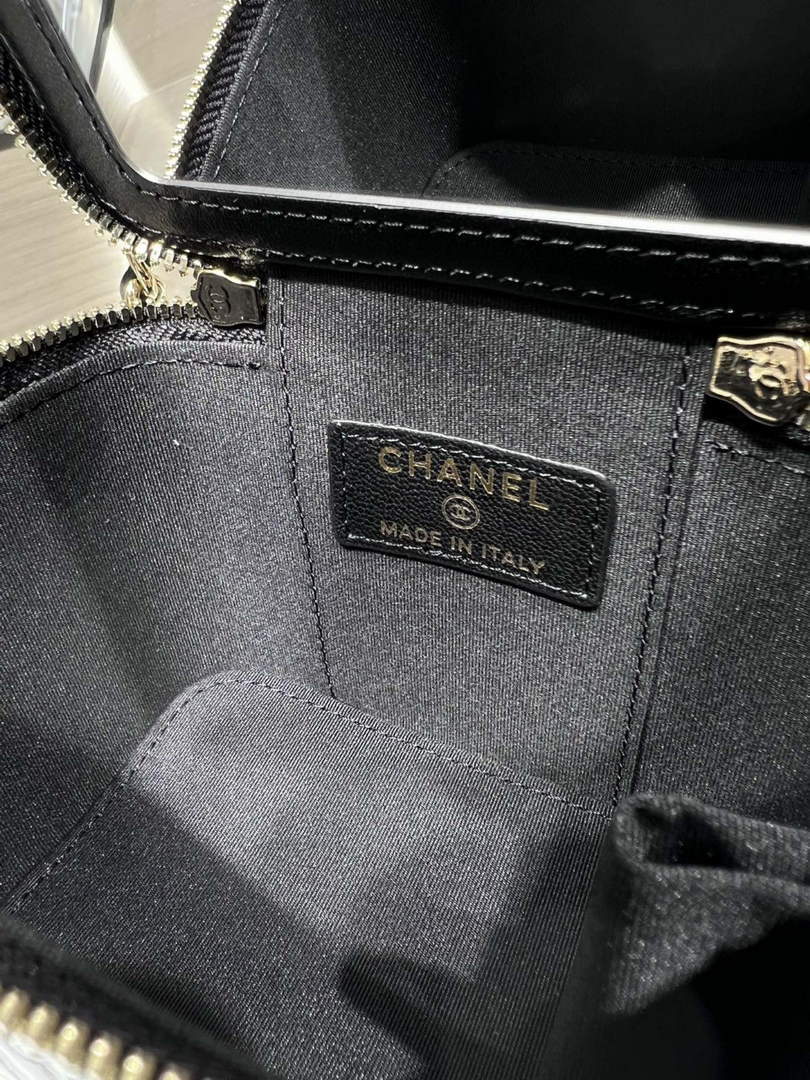 Chanel AP2198 Small Vanity With Chain and Top Handle Bag Lambskin Black