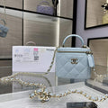 Chanel Small Vanity With Chain and Top Handle Bag Lambskin AP2198 Blue - Default Title - View 1