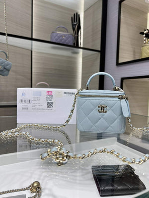 Chanel Small Vanity With Chain and Top Handle Bag Lambskin AP2198 Blue - Default Title - View 1