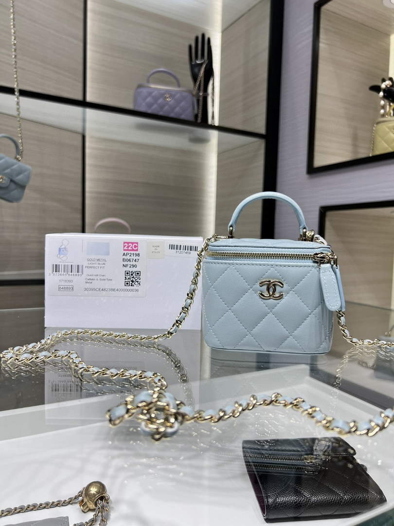 Chanel Small Vanity With Chain and Top Handle Bag Lambskin AP2198 Blue - Default Title - View 1