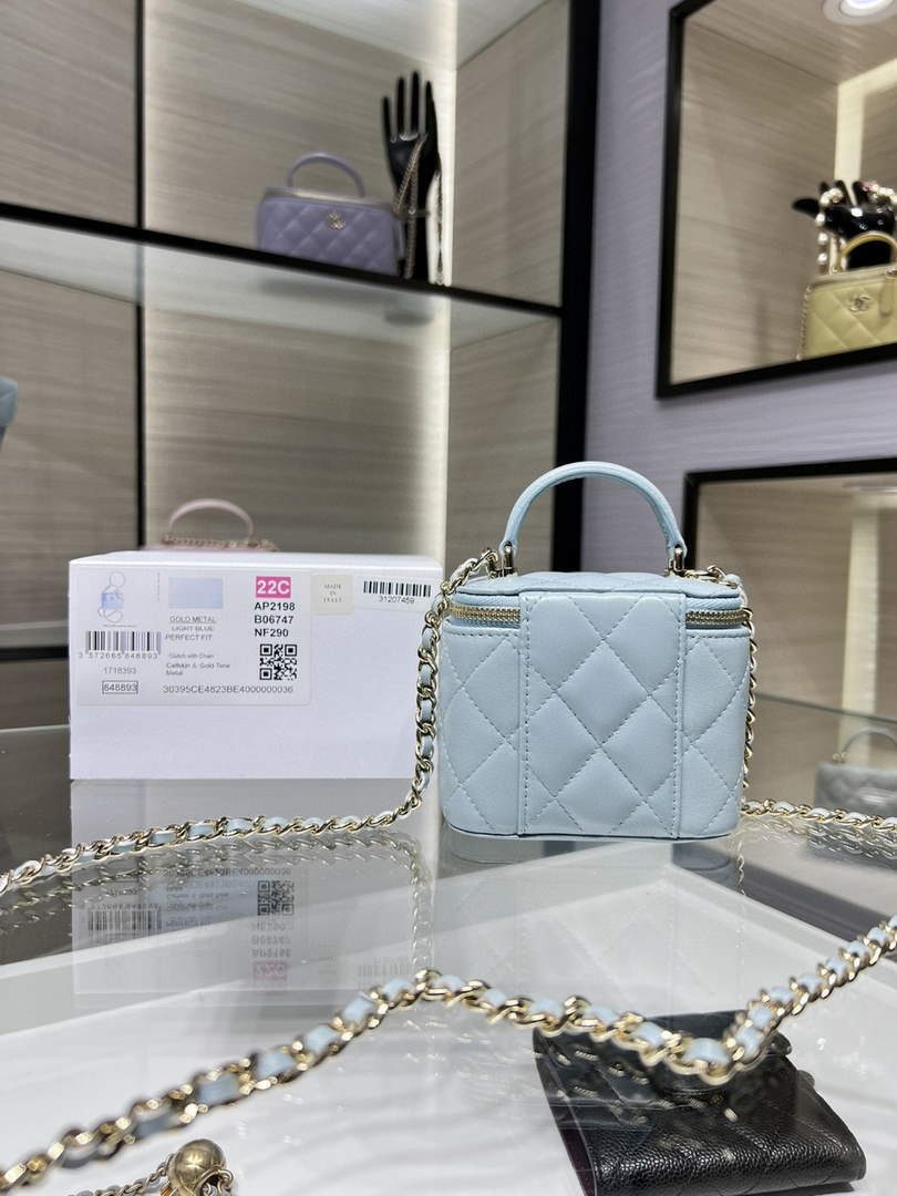 Chanel Small Vanity With Chain and Top Handle Bag Lambskin AP2198 Blue - Default Title - View 2