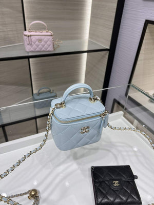 Chanel Small Vanity With Chain and Top Handle Bag Lambskin AP2198 Blue - Default Title - View 3