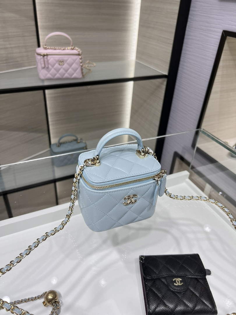 Chanel Small Vanity With Chain and Top Handle Bag Lambskin AP2198 Blue - Default Title - View 3