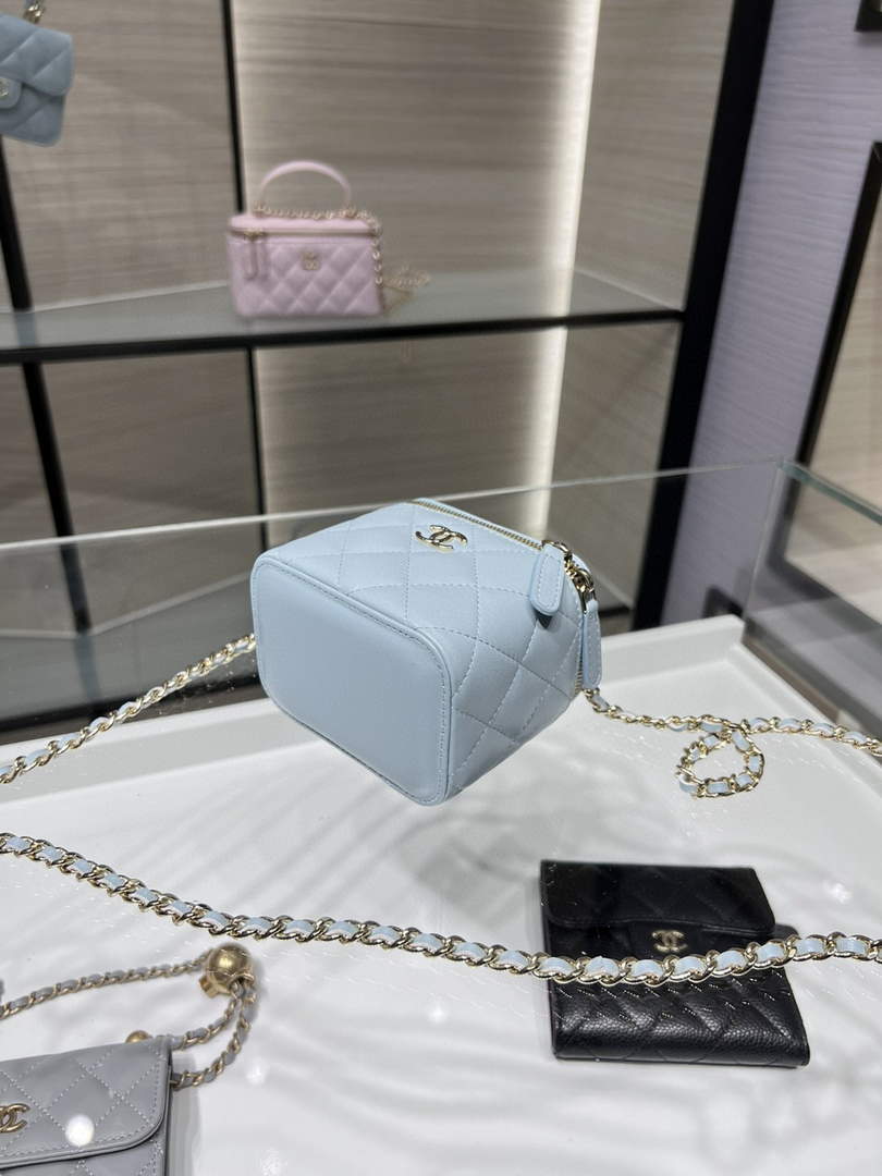 Chanel Small Vanity With Chain and Top Handle Bag Lambskin AP2198 Blue - Default Title - View 4