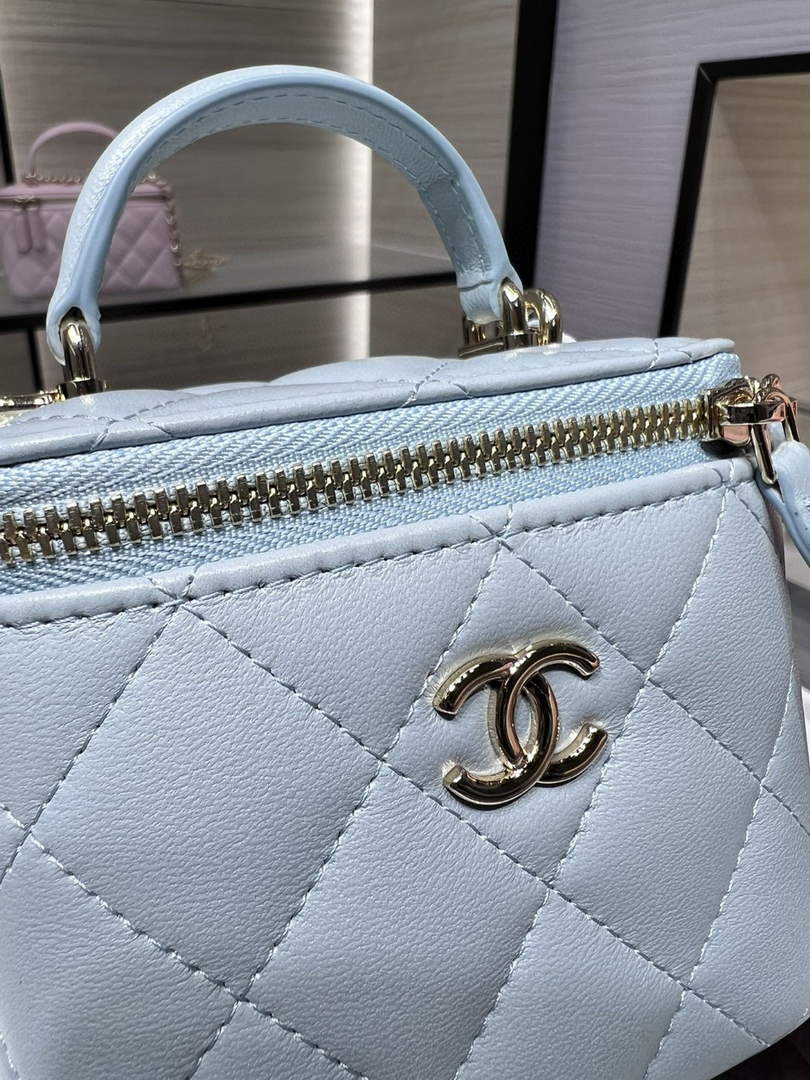 Chanel Small Vanity With Chain and Top Handle Bag Lambskin AP2198 Blue