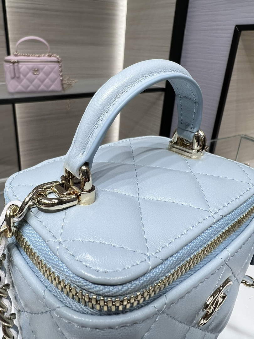 Chanel Small Vanity With Chain and Top Handle Bag Lambskin AP2198 Blue - Default Title - View 6