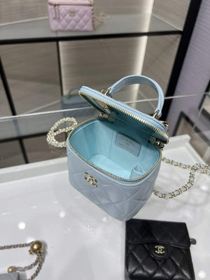 Chanel Small Vanity With Chain and Top Handle Bag Lambskin AP2198 Blue - Default Title - View 7