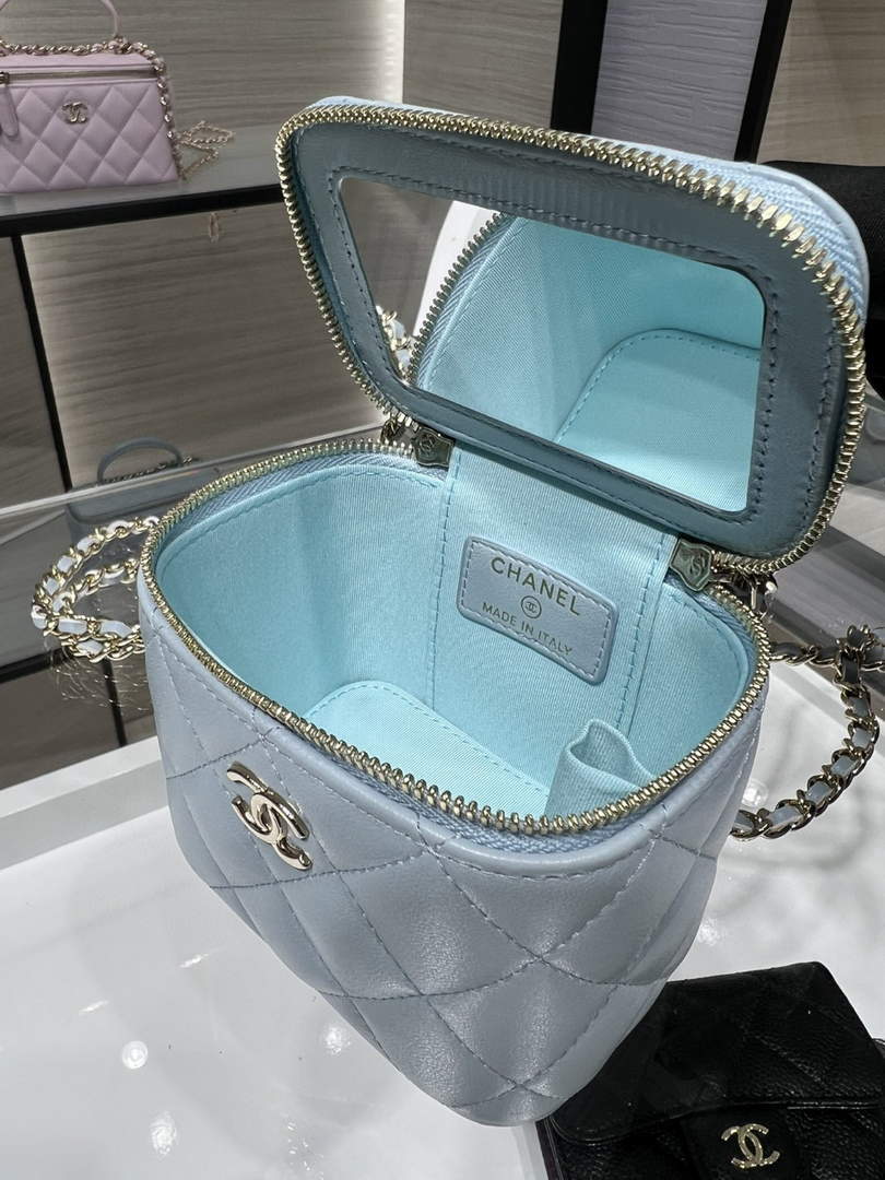 Chanel Small Vanity With Chain and Top Handle Bag Lambskin AP2198 Blue - Default Title - View 8