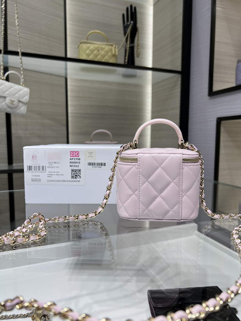 Chanel Small Vanity With Chain and Top Handle Bag Lambskin AP2198 Pink