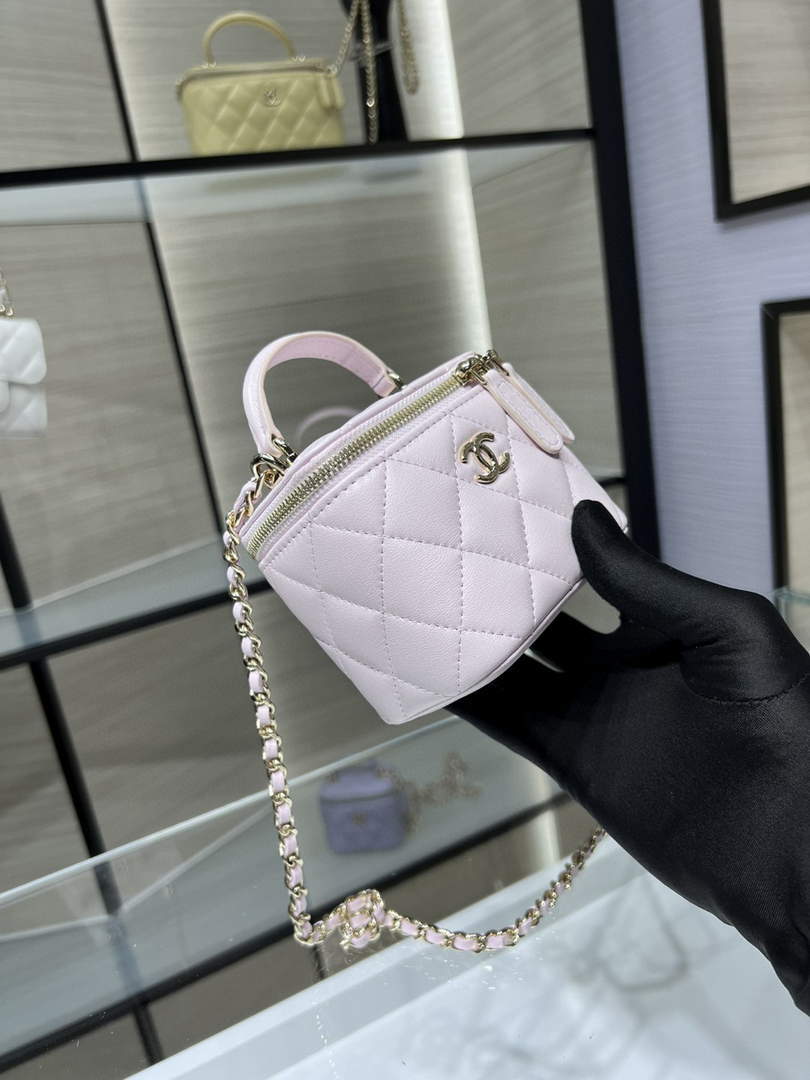 Chanel Small Vanity With Chain and Top Handle Bag Lambskin AP2198 Pink