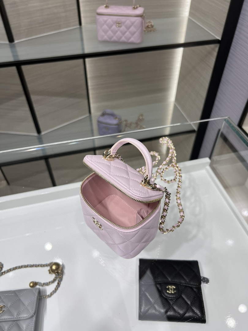Chanel Small Vanity With Chain and Top Handle Bag Lambskin AP2198 Pink - Default Title - View 7