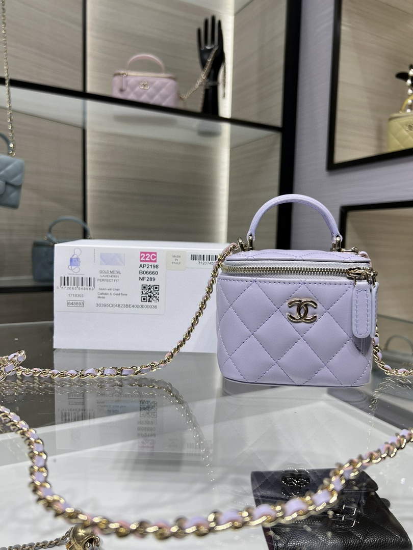 Chanel Small Vanity With Chain and Top Handle Bag Lambskin AP2198 Purple - Default Title - View 1