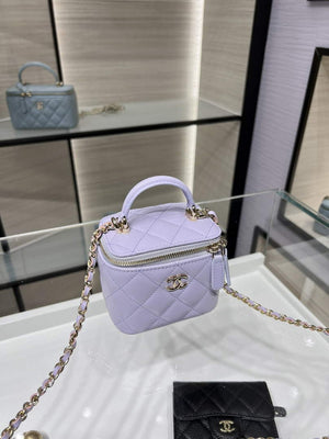 Chanel Small Vanity With Chain and Top Handle Bag Lambskin AP2198 Purple - Default Title - View 3