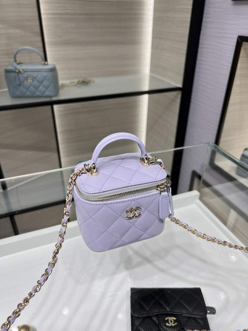 Chanel Small Vanity With Chain and Top Handle Bag Lambskin AP2198 Purple