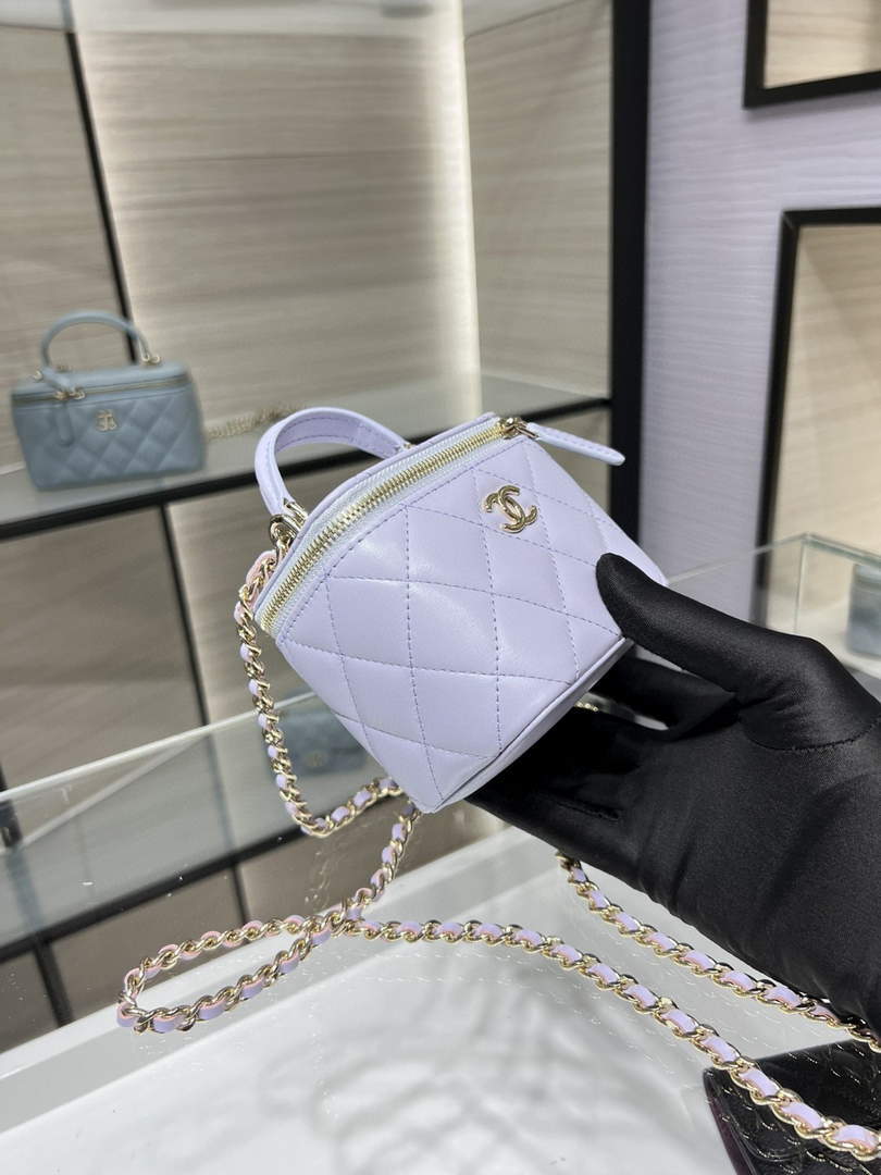 Chanel Small Vanity With Chain and Top Handle Bag Lambskin AP2198 Purple