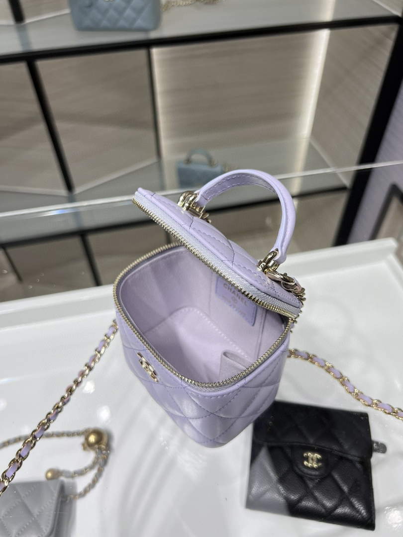 Chanel Small Vanity With Chain and Top Handle Bag Lambskin AP2198 Purple