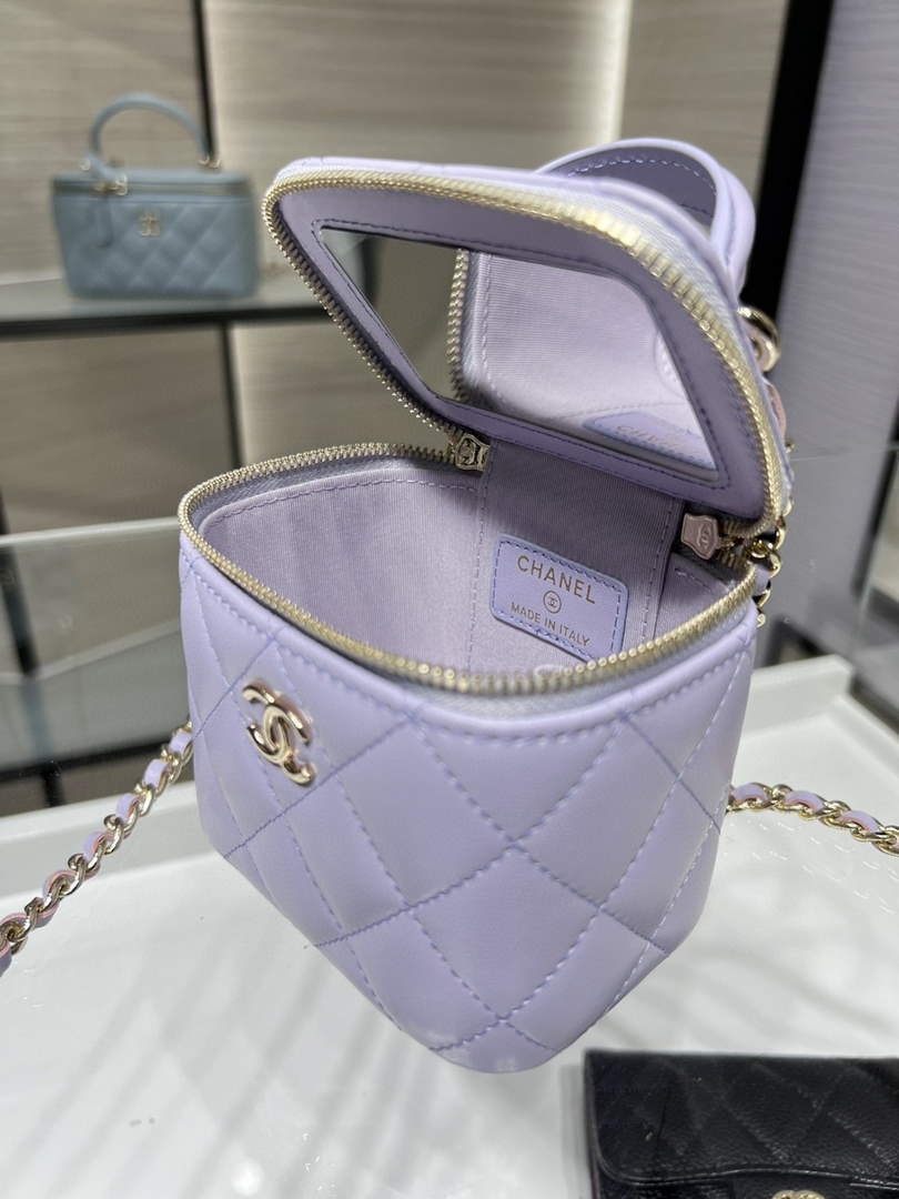 Chanel Small Vanity With Chain and Top Handle Bag Lambskin AP2198 Purple